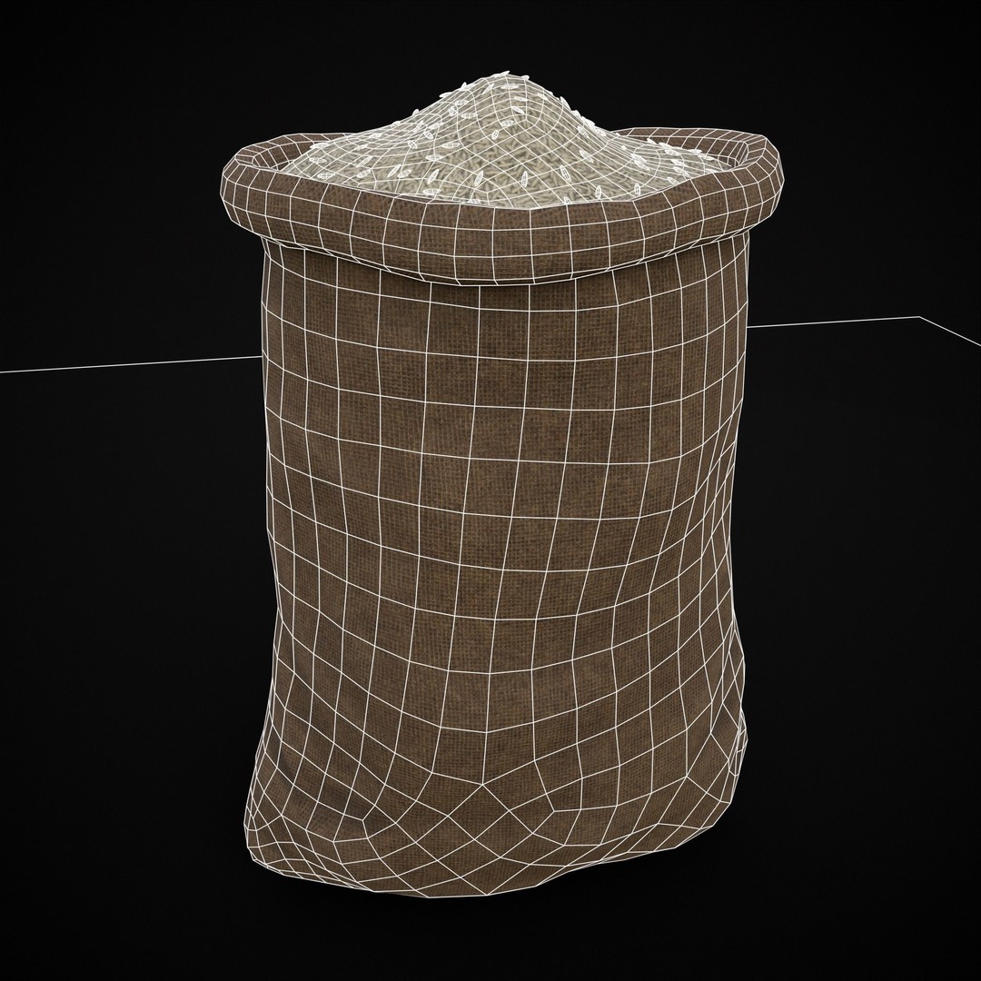 Burlap Sacks of Rice 3D Model – Low Poly PBR Game Asset, FBX, OBJ - View 15