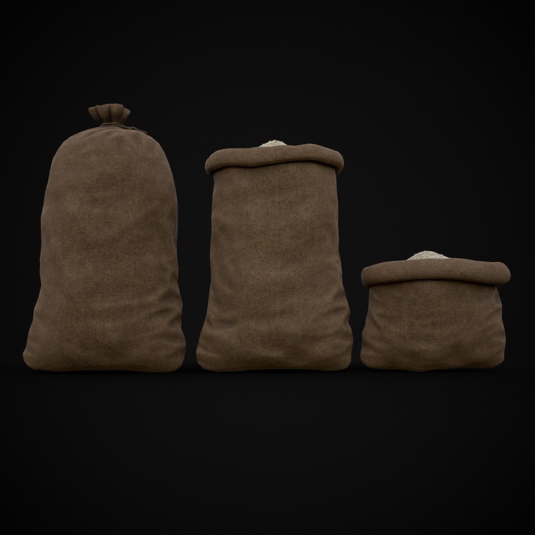 Burlap Sacks of Rice 3D Model – Low Poly PBR Game Asset, FBX, OBJ - View 18