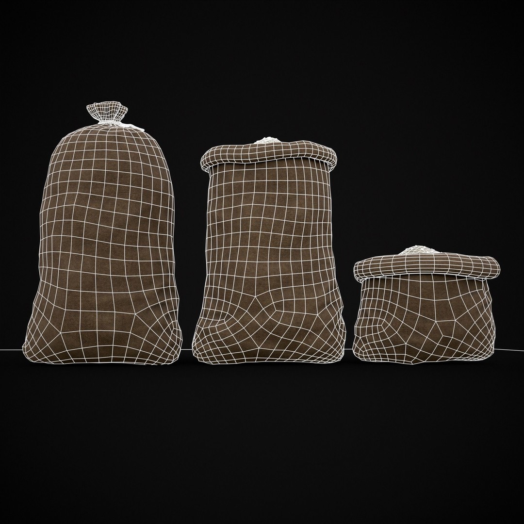 Burlap Sacks of Rice 3D Model – Low Poly PBR Game Asset, FBX, OBJ - View 19