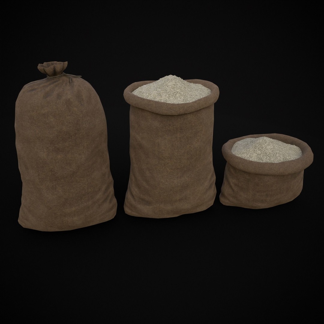 Burlap Sacks of Rice 3D Model – Low Poly PBR Game Asset, FBX, OBJ - View 20