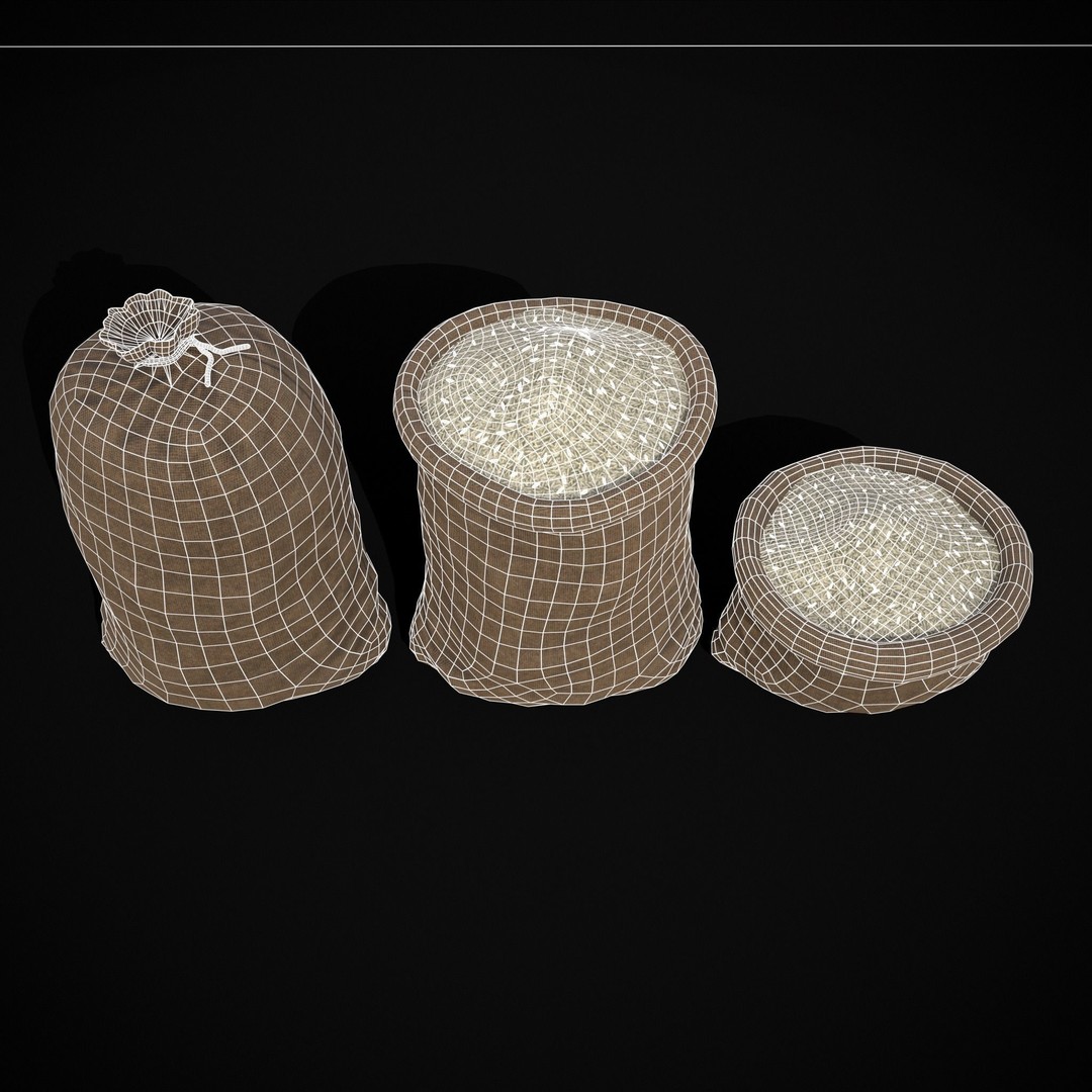 Burlap Sacks of Rice 3D Model – Low Poly PBR Game Asset, FBX, OBJ - View 5