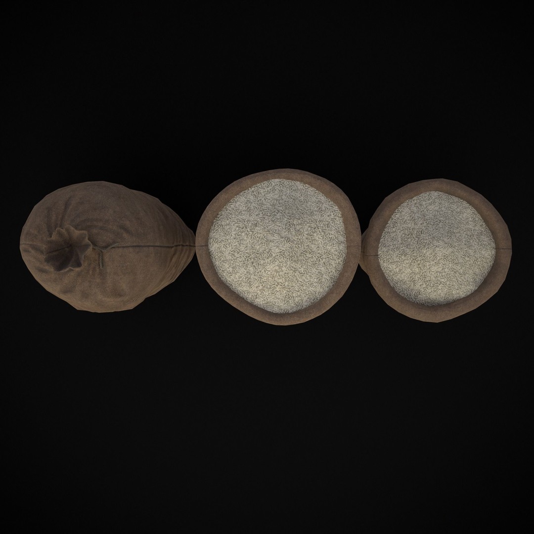 Burlap Sacks of Rice 3D Model – Low Poly PBR Game Asset, FBX, OBJ - View 6