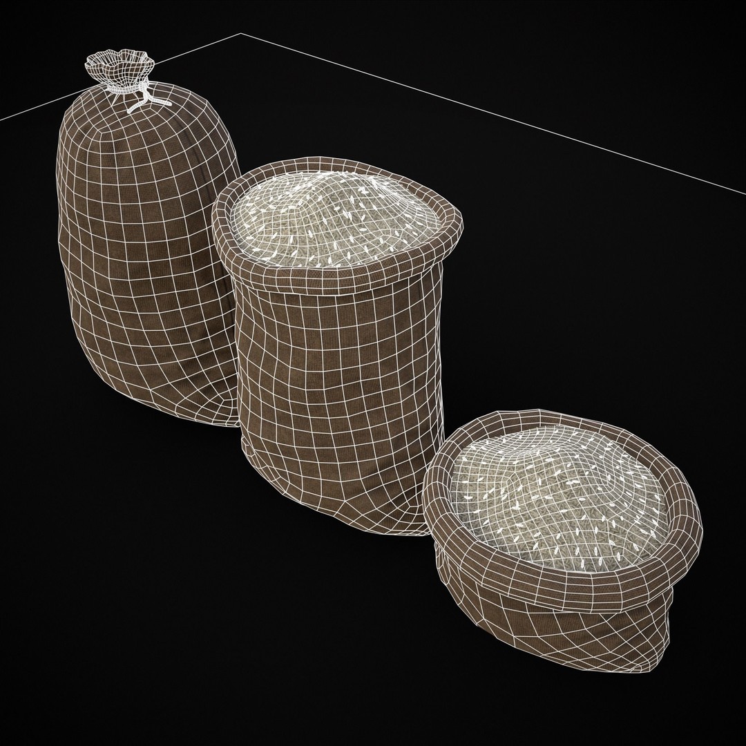 Burlap Sacks of Rice 3D Model – Low Poly PBR Game Asset, FBX, OBJ - View 9