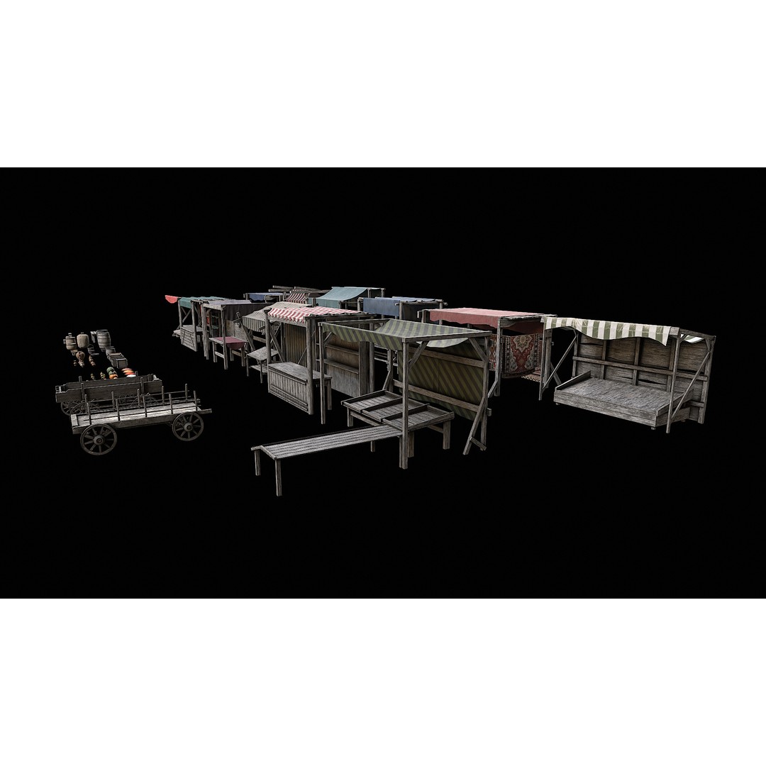 Medieval Market 3D Model – Low Poly PBR Asset, FBX & OBJ Formats - View 14