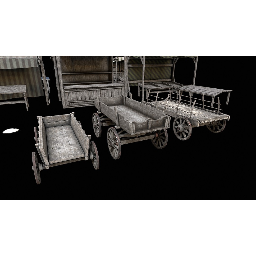Medieval Market 3D Model – Low Poly PBR Asset, FBX & OBJ Formats - View 15