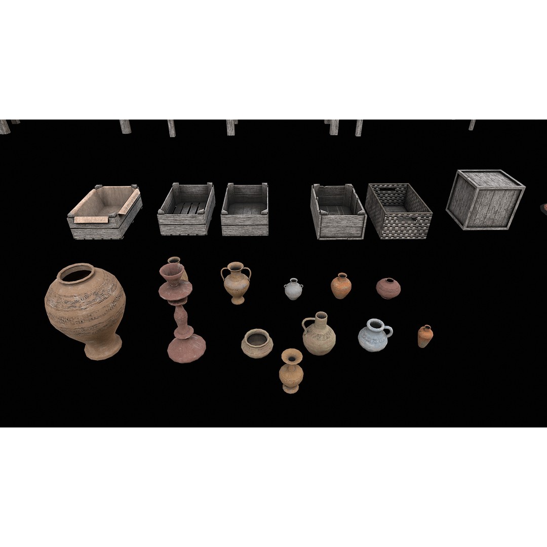 Medieval Market 3D Model – Low Poly PBR Asset, FBX & OBJ Formats - View 17
