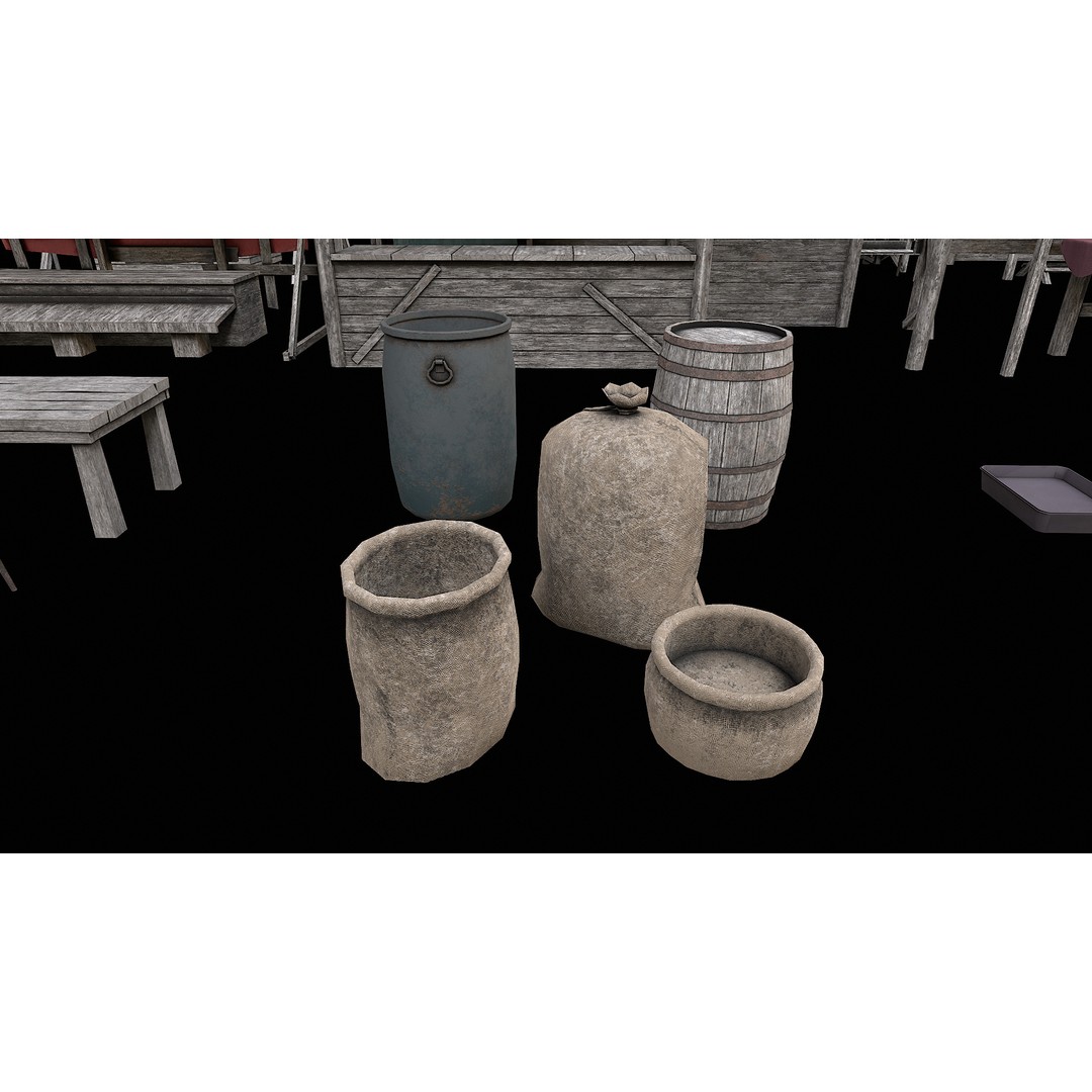 Medieval Market 3D Model – Low Poly PBR Asset, FBX & OBJ Formats - View 19