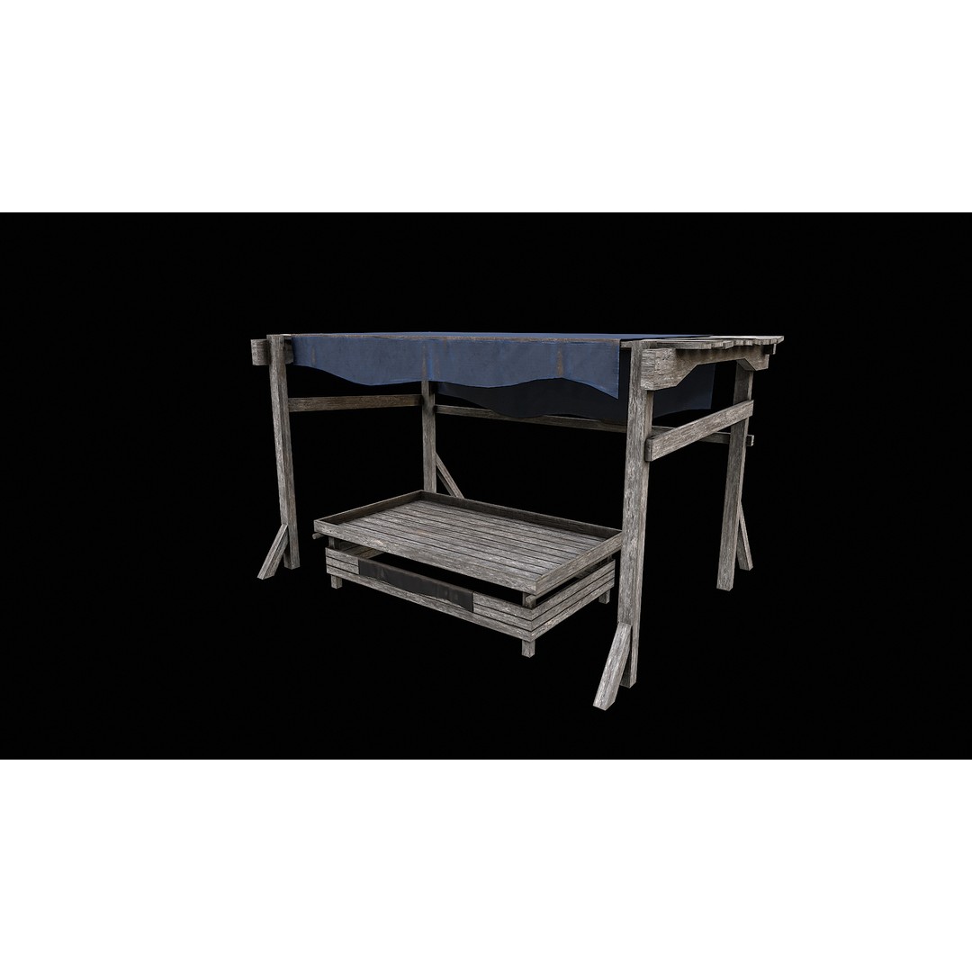 Medieval Market 3D Model – Low Poly PBR Asset, FBX & OBJ Formats - View 21