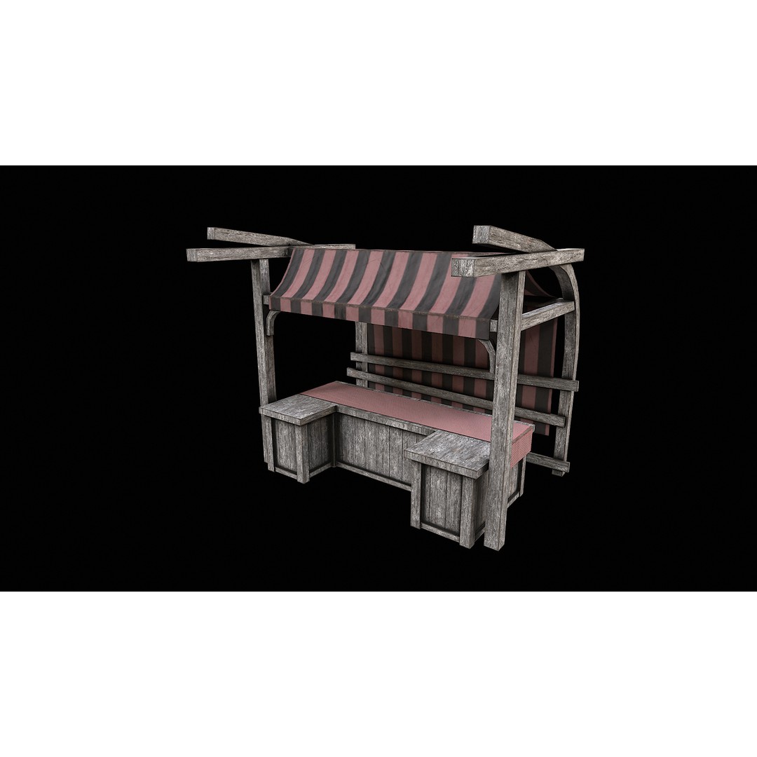 Medieval Market 3D Model – Low Poly PBR Asset, FBX & OBJ Formats - View 22