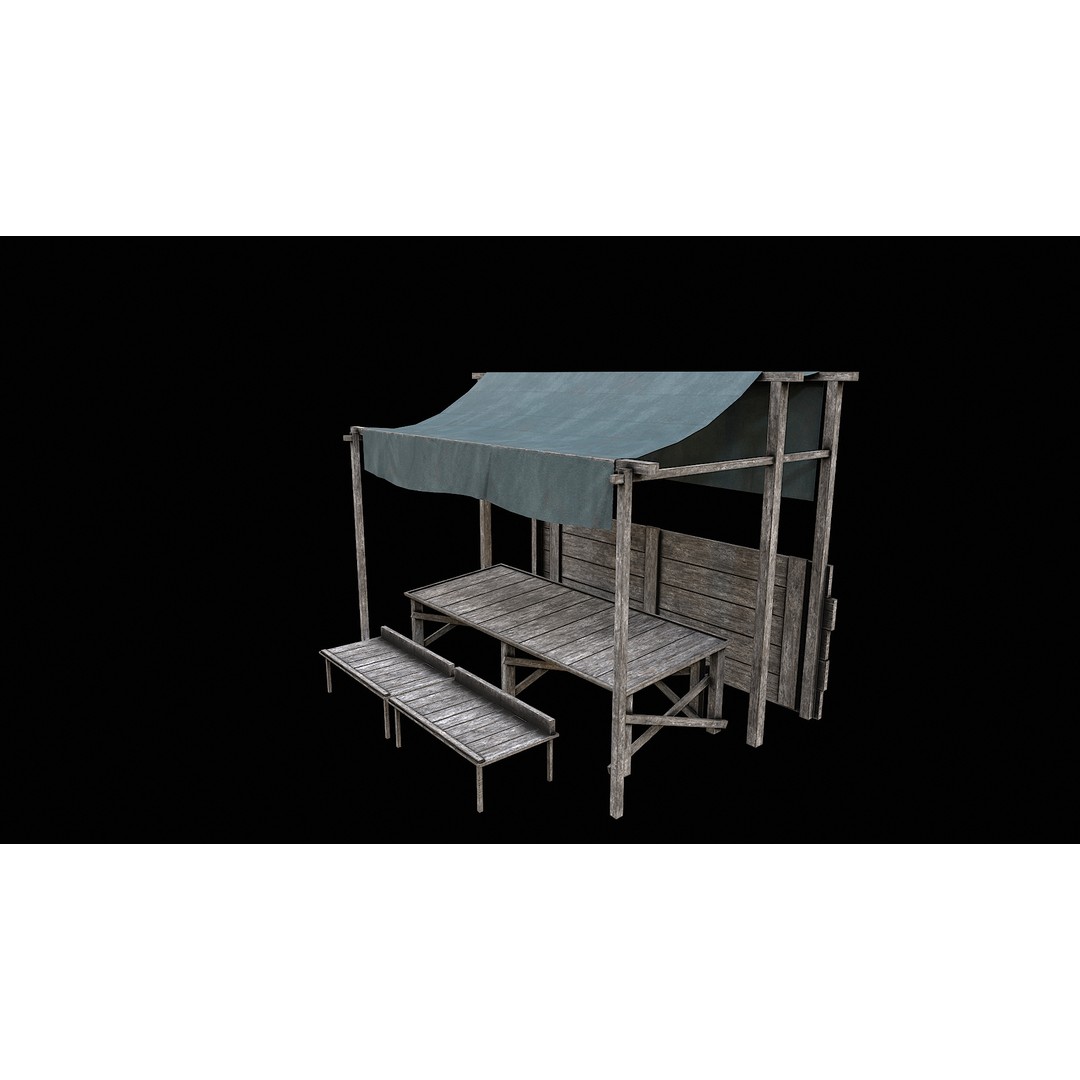 Medieval Market 3D Model – Low Poly PBR Asset, FBX & OBJ Formats - View 24