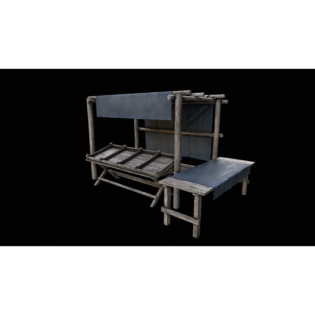 Medieval Market 3D Model – Low Poly PBR Asset, FBX & OBJ Formats - View 25
