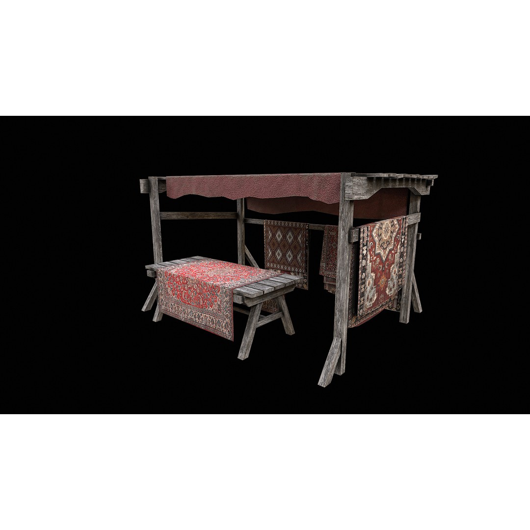 Medieval Market 3D Model – Low Poly PBR Asset, FBX & OBJ Formats - View 26