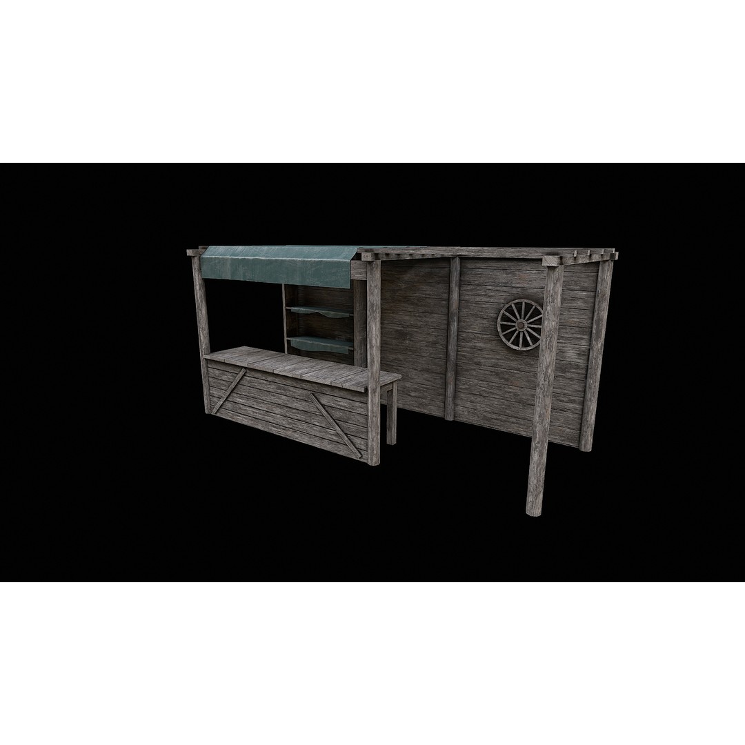Medieval Market 3D Model – Low Poly PBR Asset, FBX & OBJ Formats - View 28