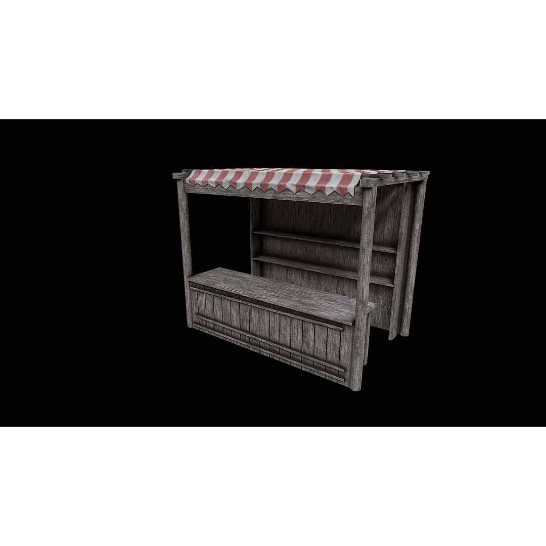 Medieval Market 3D Model – Low Poly PBR Asset, FBX & OBJ Formats - View 32