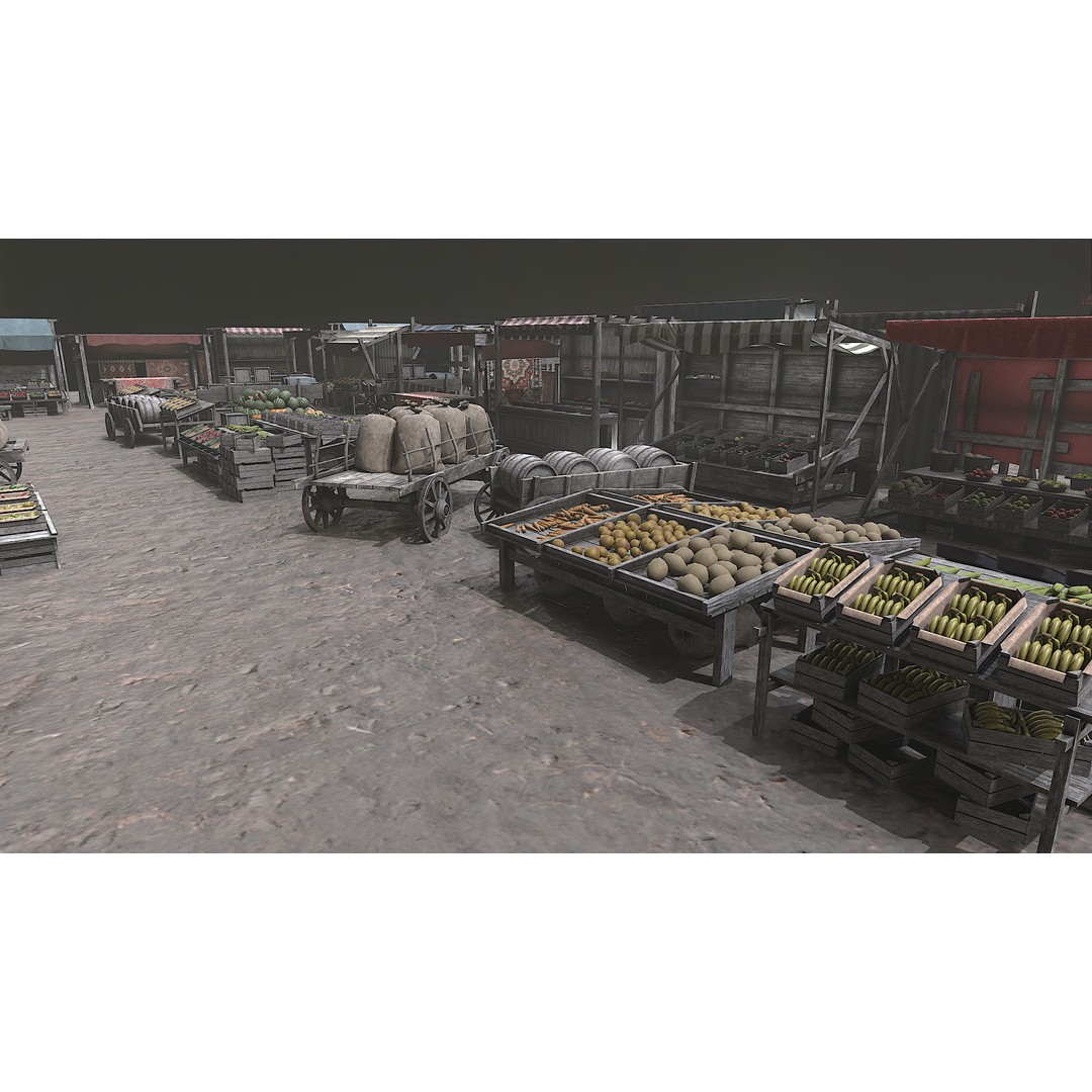 Medieval Market 3D Model – Low Poly PBR Asset, FBX & OBJ Formats - View 35