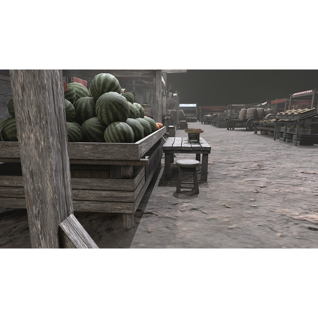 Medieval Market 3D Model – Low Poly PBR Asset, FBX & OBJ Formats - View 39