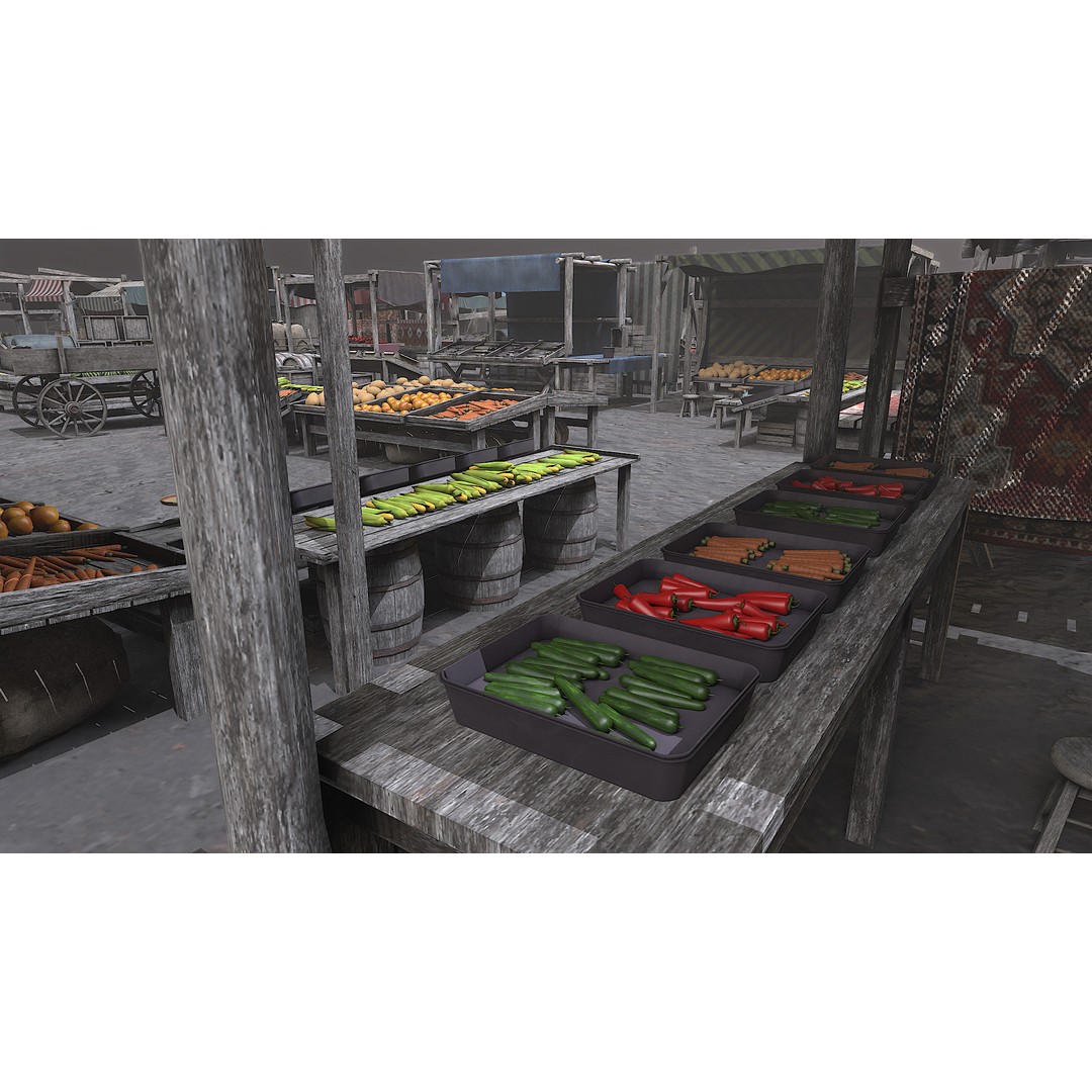 Medieval Market 3D Model – Low Poly PBR Asset, FBX & OBJ Formats - View 40