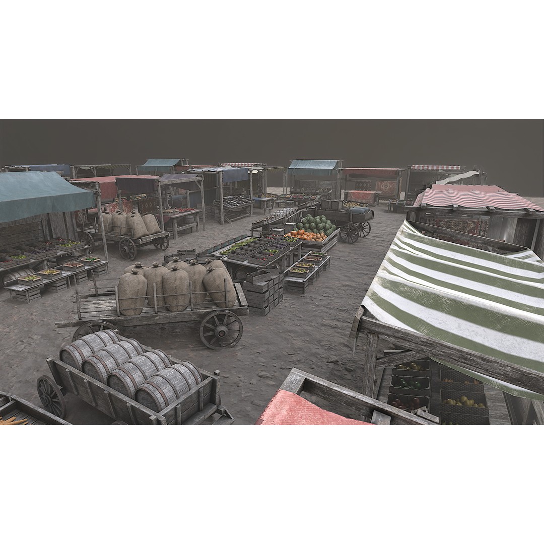 Medieval Market 3D Model – Low Poly PBR Asset, FBX & OBJ Formats - View 41