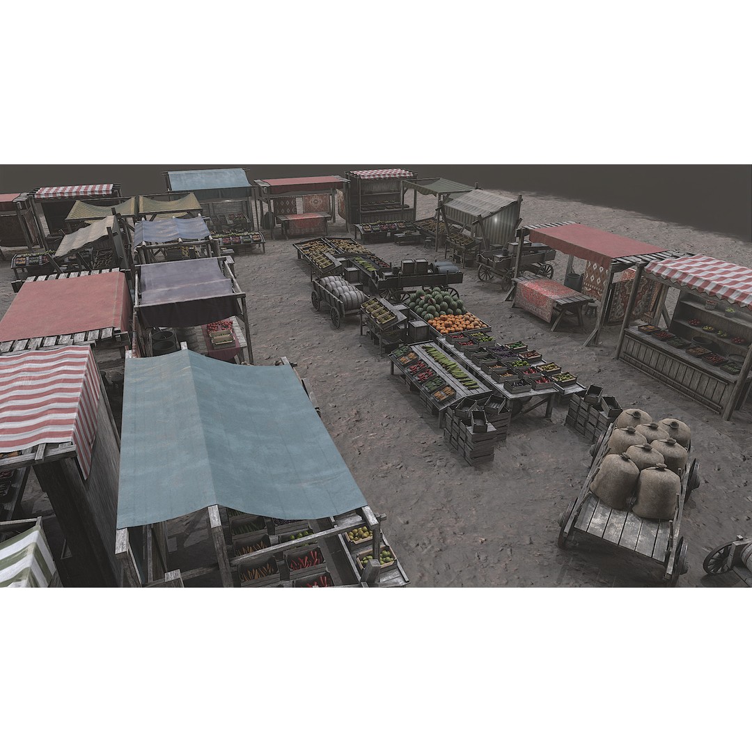 Medieval Market 3D Model – Low Poly PBR Asset, FBX & OBJ Formats - View 43