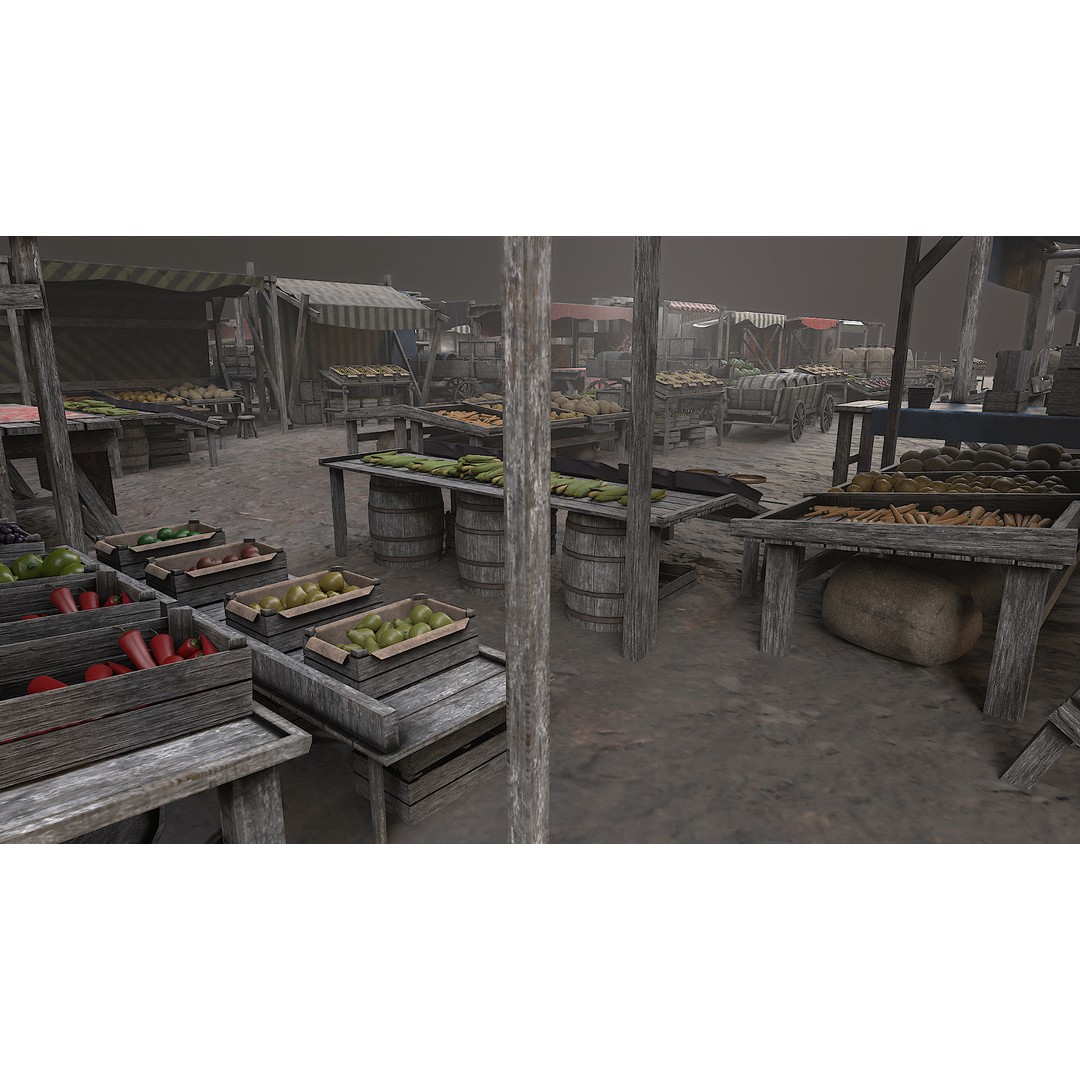 Medieval Market 3D Model – Low Poly PBR Asset, FBX & OBJ Formats - View 46