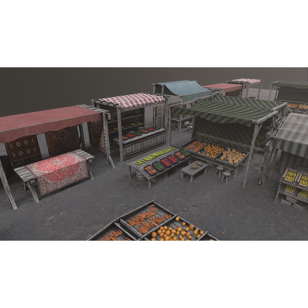 Medieval Market 3D Model – Low Poly PBR Asset, FBX & OBJ Formats - View 47