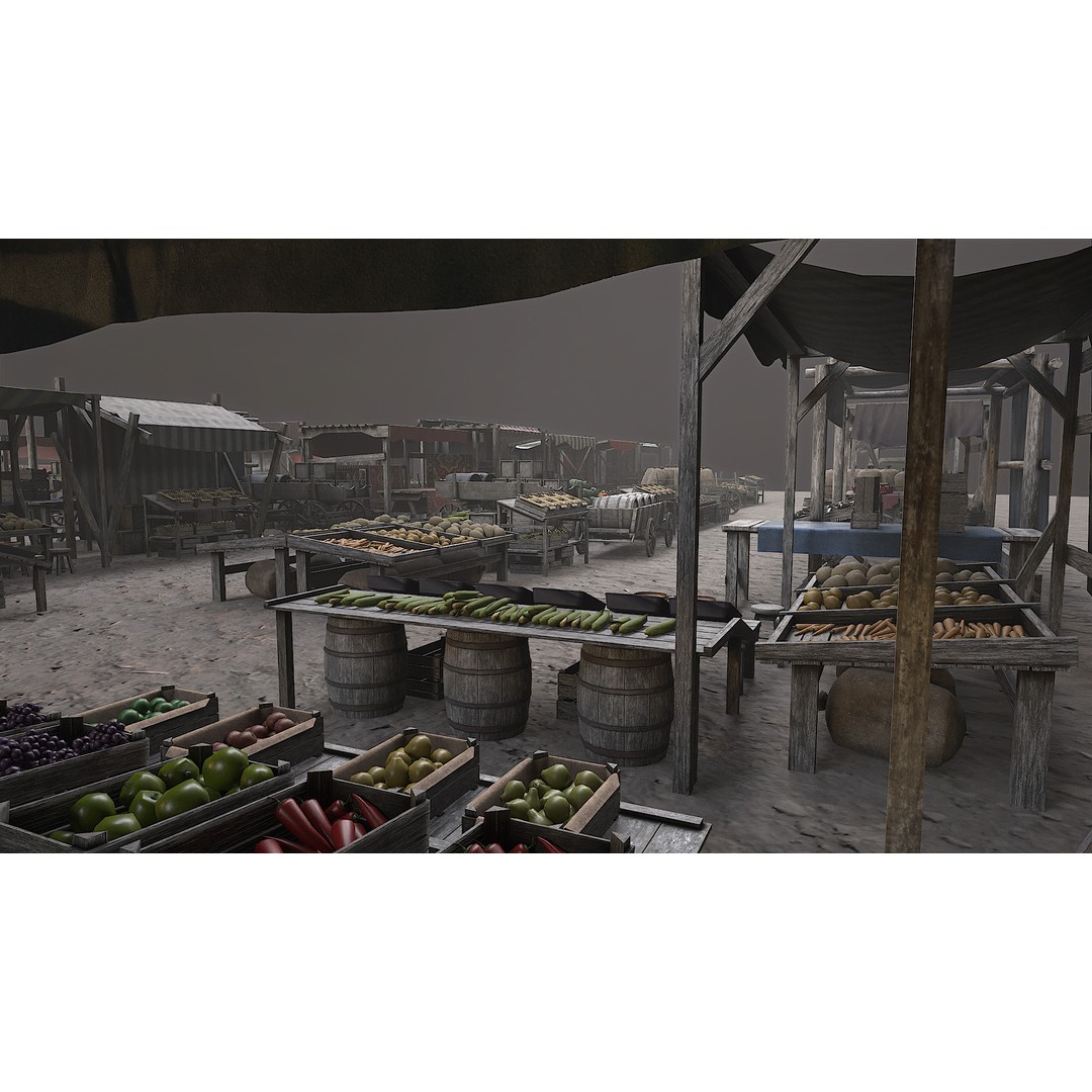 Medieval Market 3D Model – Low Poly PBR Asset, FBX & OBJ Formats - View 48