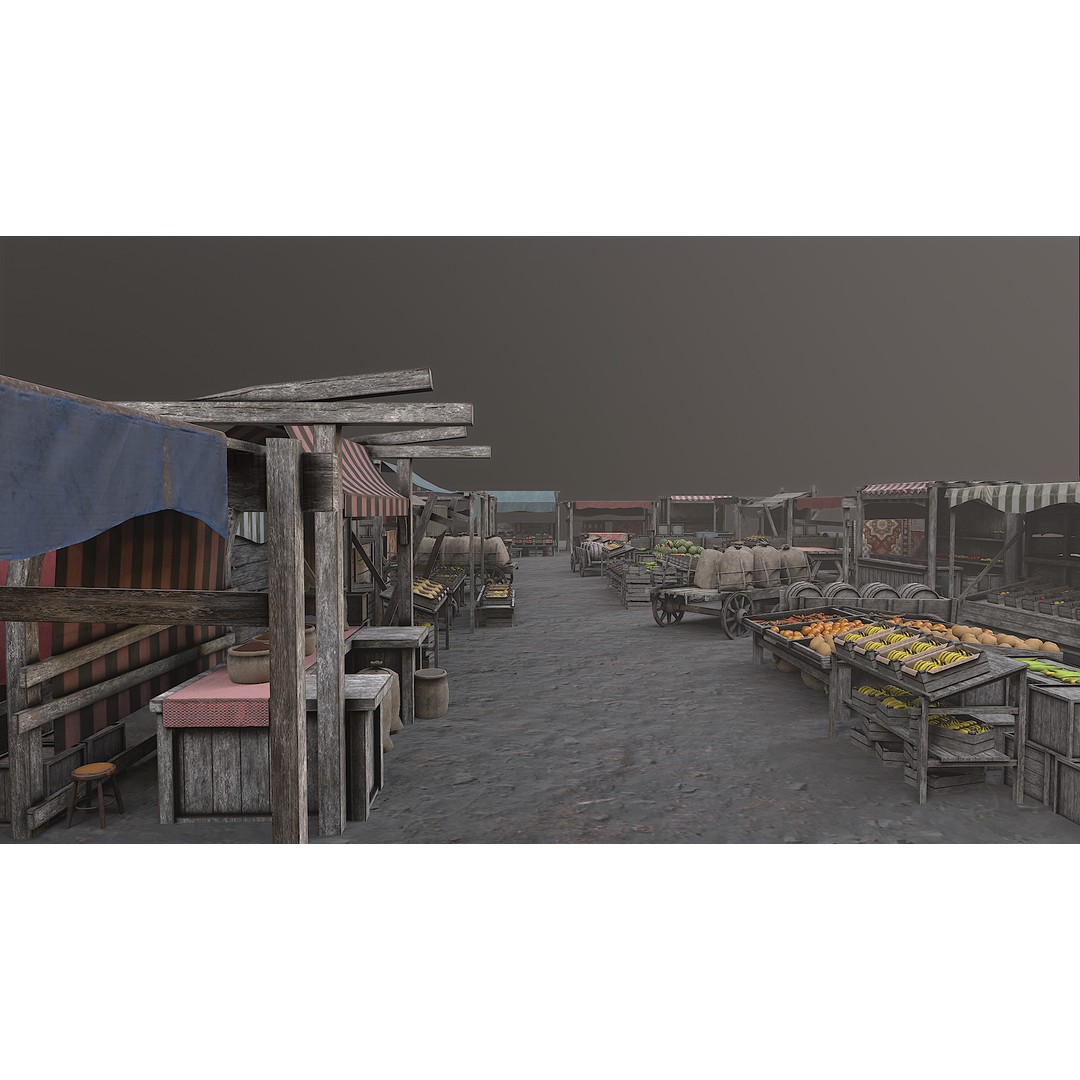 Medieval Market 3D Model – Low Poly PBR Asset, FBX & OBJ Formats - View 51