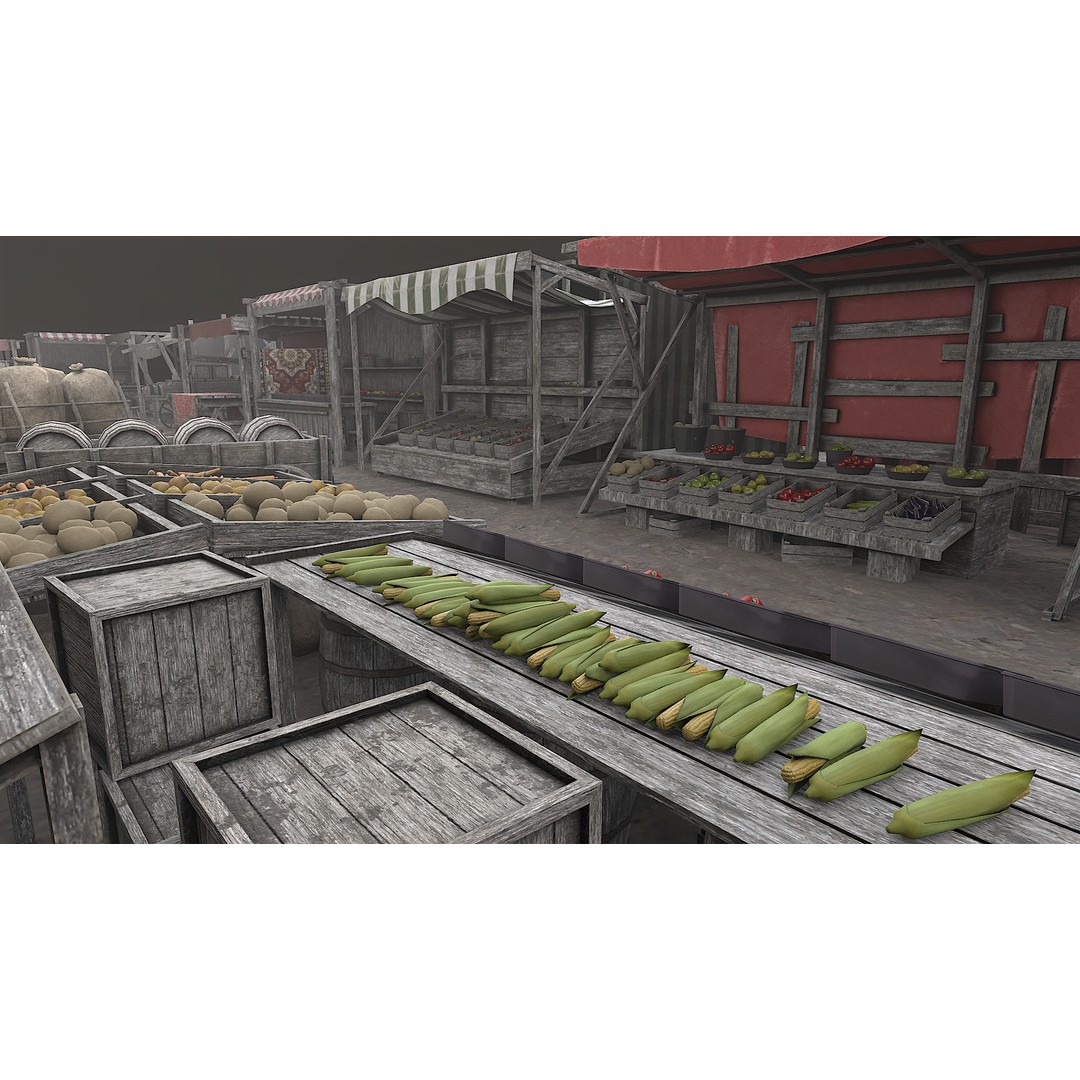 Medieval Market 3D Model – Low Poly PBR Asset, FBX & OBJ Formats - View 52