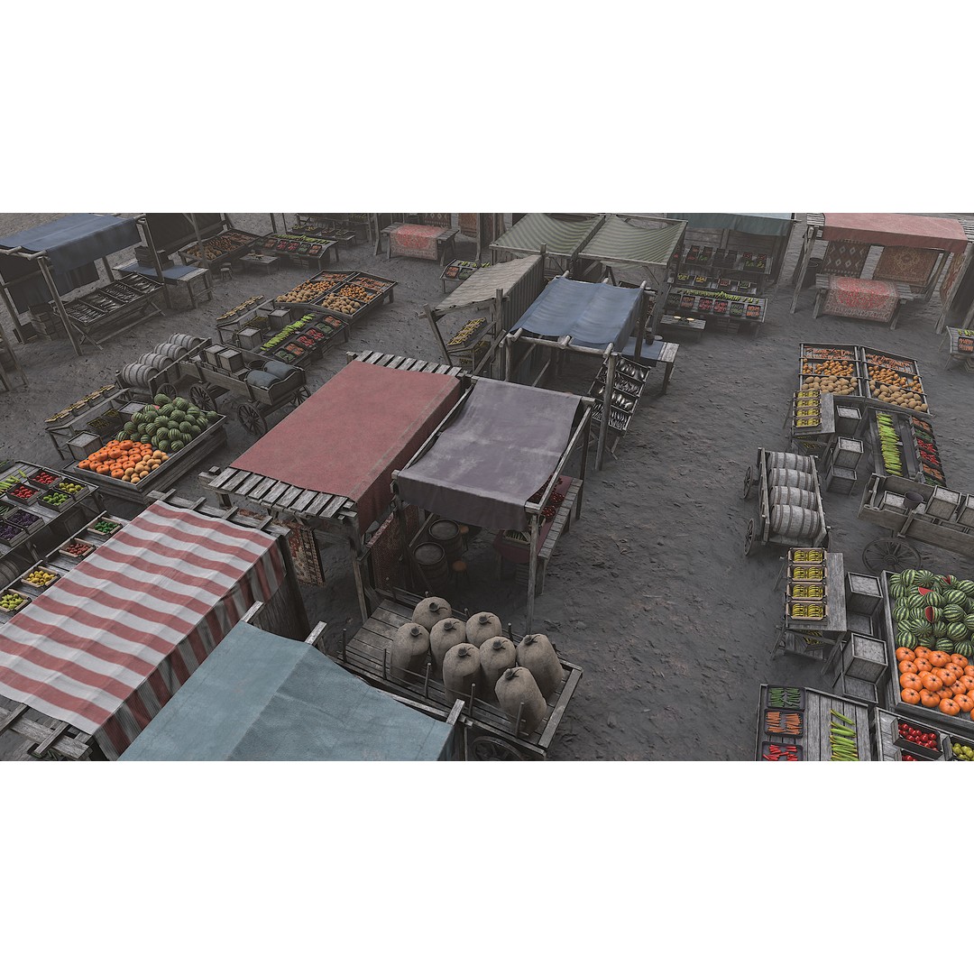 Medieval Market 3D Model – Low Poly PBR Asset, FBX & OBJ Formats - View 53