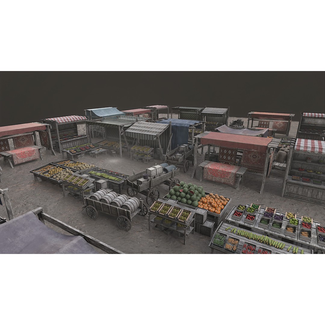 Medieval Market 3D Model – Low Poly PBR Asset, FBX & OBJ Formats - View 54