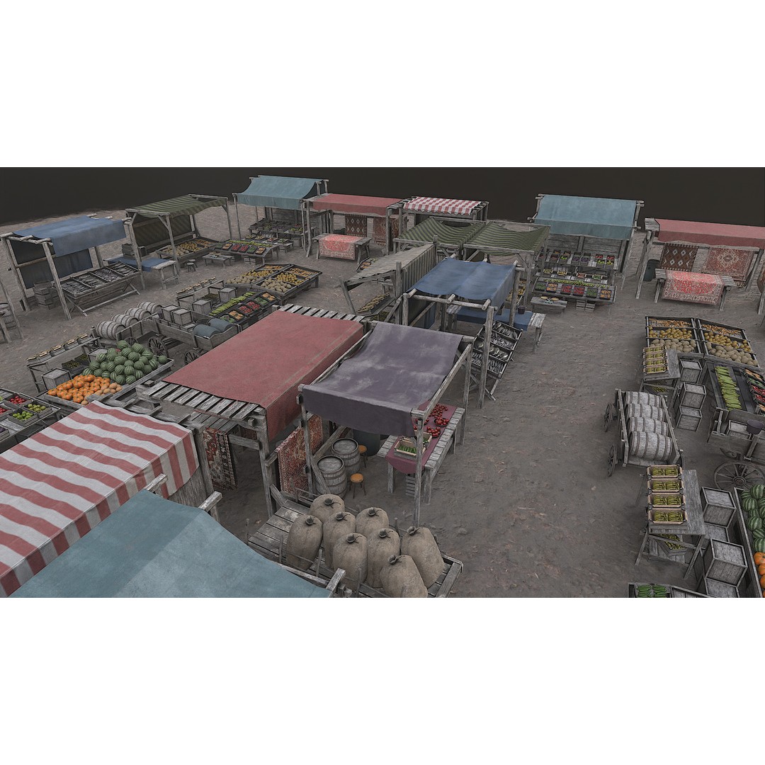 Medieval Market 3D Model – Low Poly PBR Asset, FBX & OBJ Formats - View 55