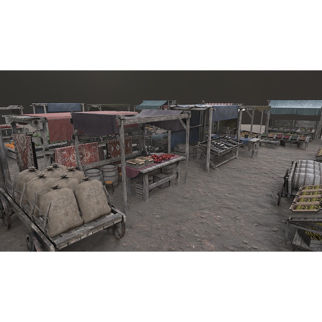Medieval Market 3D Model – Low Poly PBR Asset, FBX & OBJ Formats - View 56