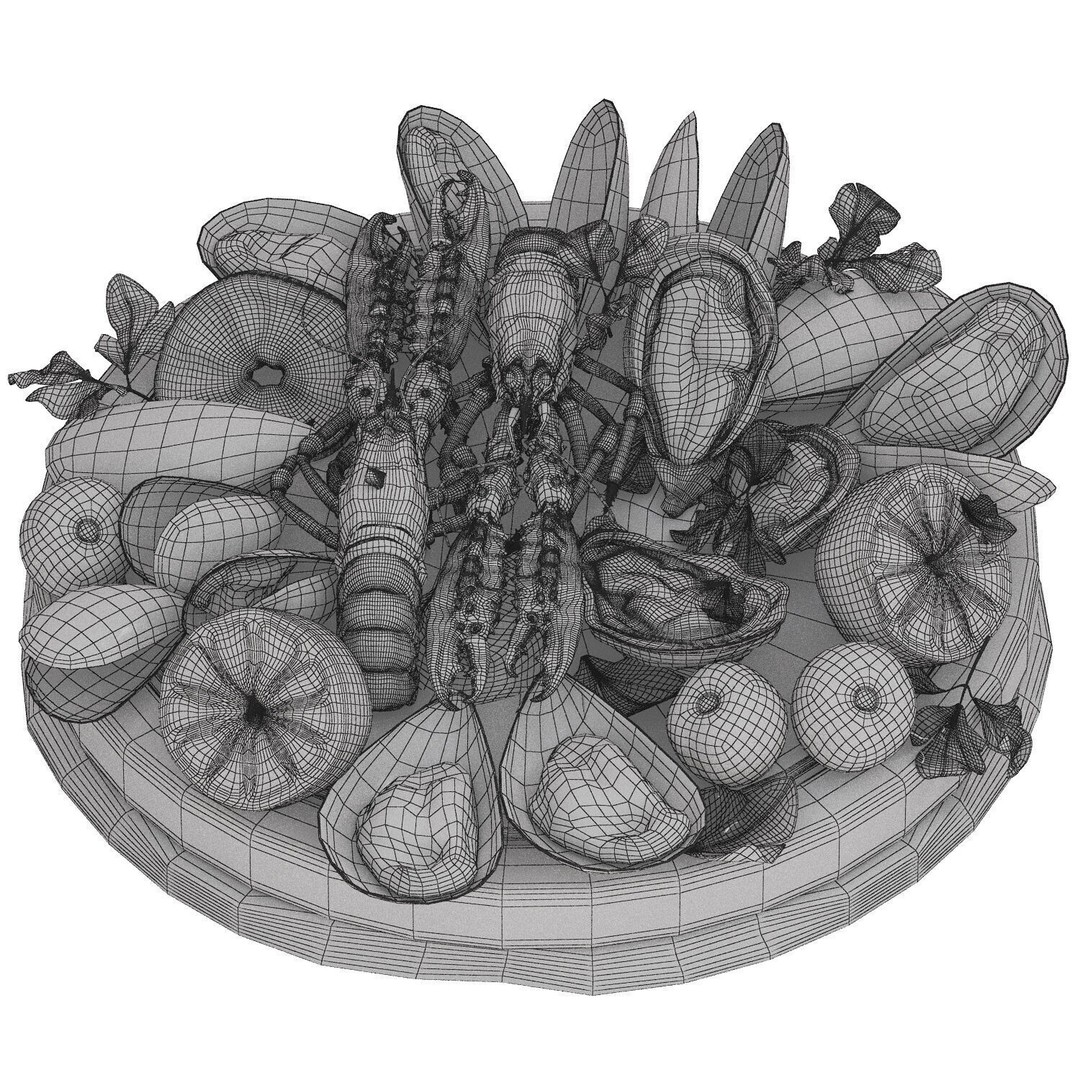 Seafood Plate 3D Model – Realistic PBR Asset for Rendering