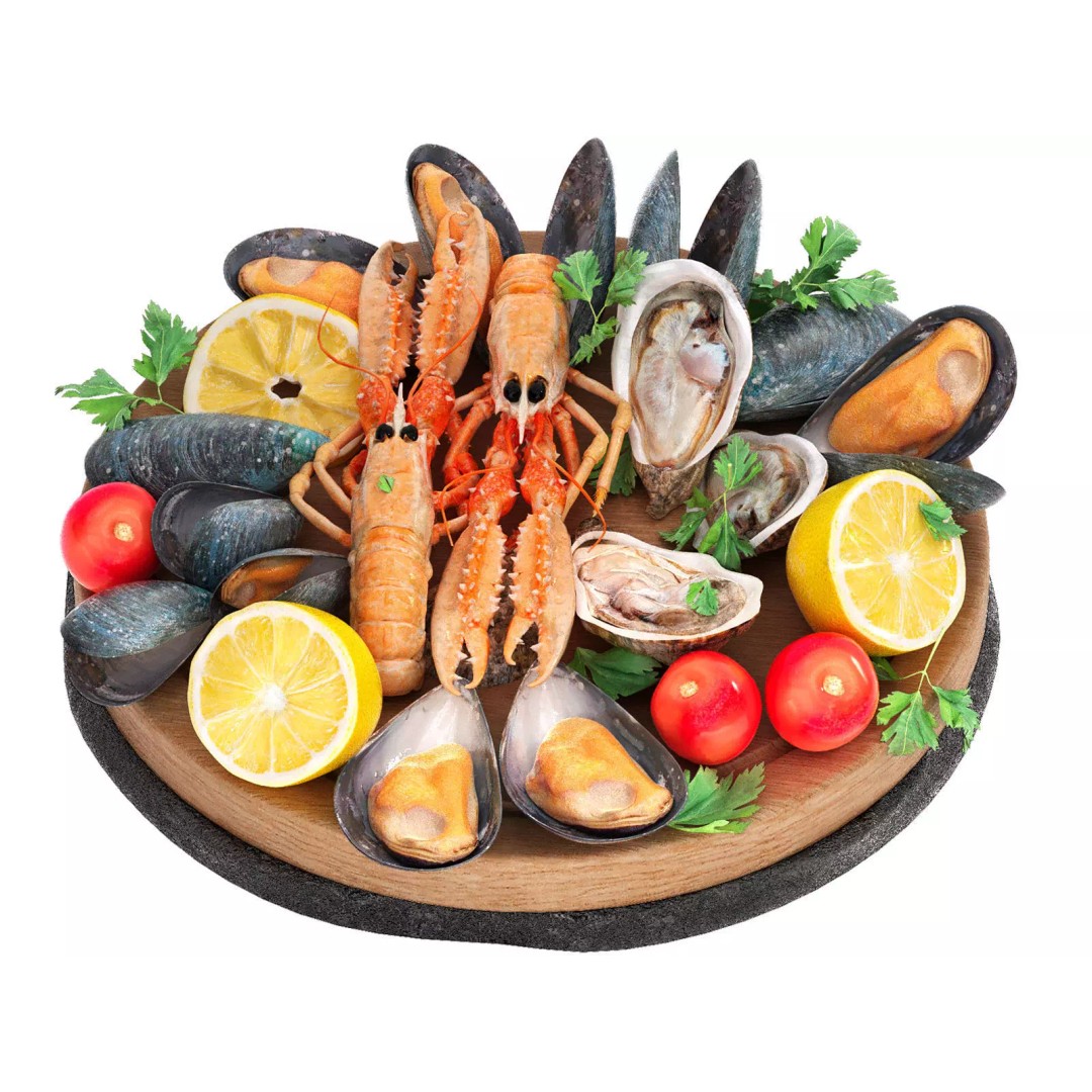 Seafood Plate 3D Model – Realistic PBR Asset for Rendering - View 2