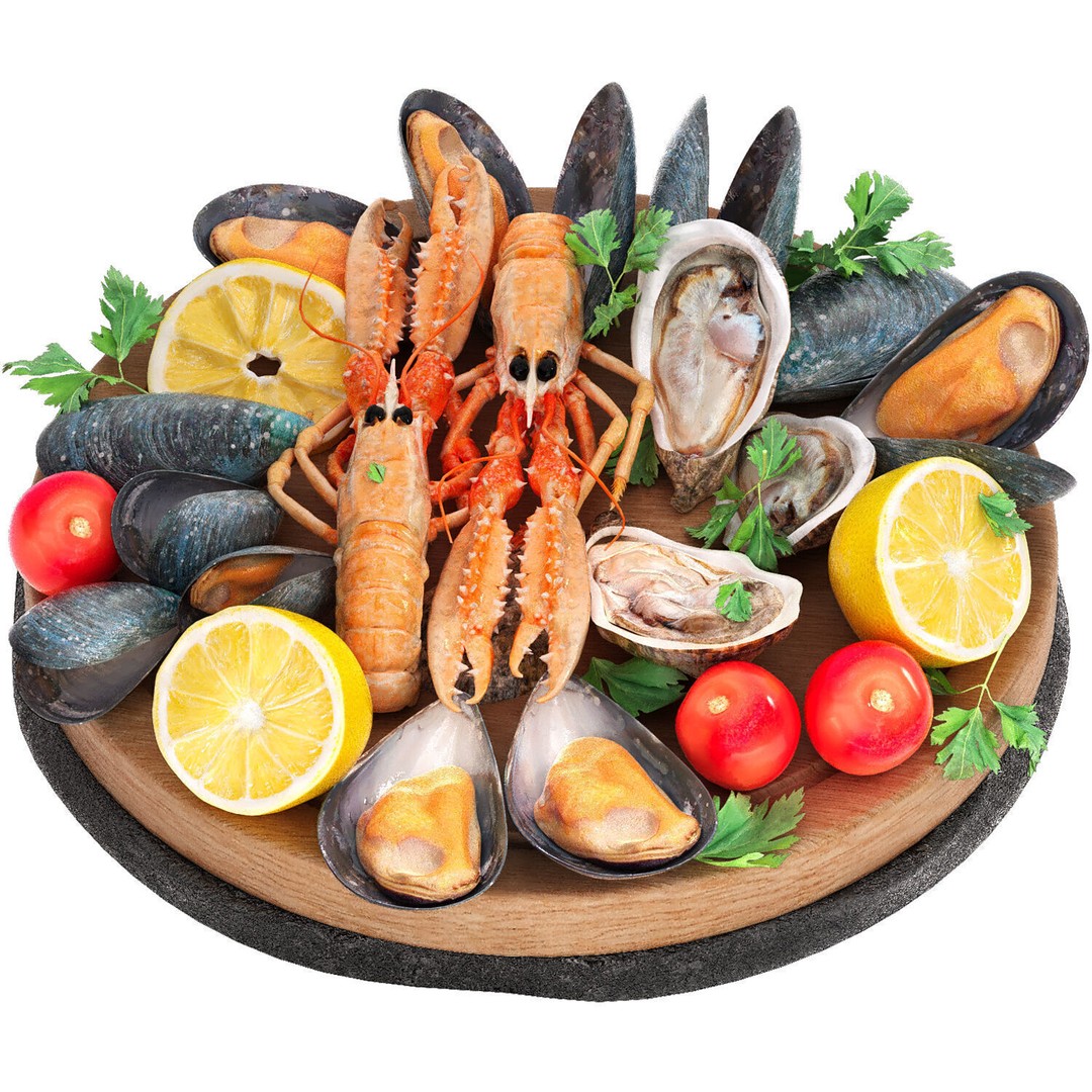 Seafood Plate 3D Model – Realistic PBR Asset for Rendering - View 3