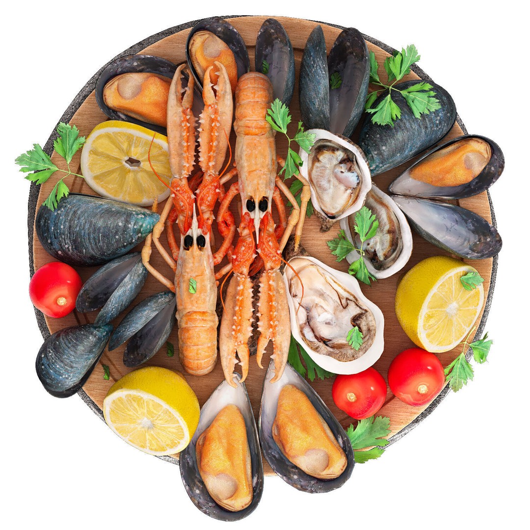 Seafood Plate 3D Model – Realistic PBR Asset for Rendering - View 4