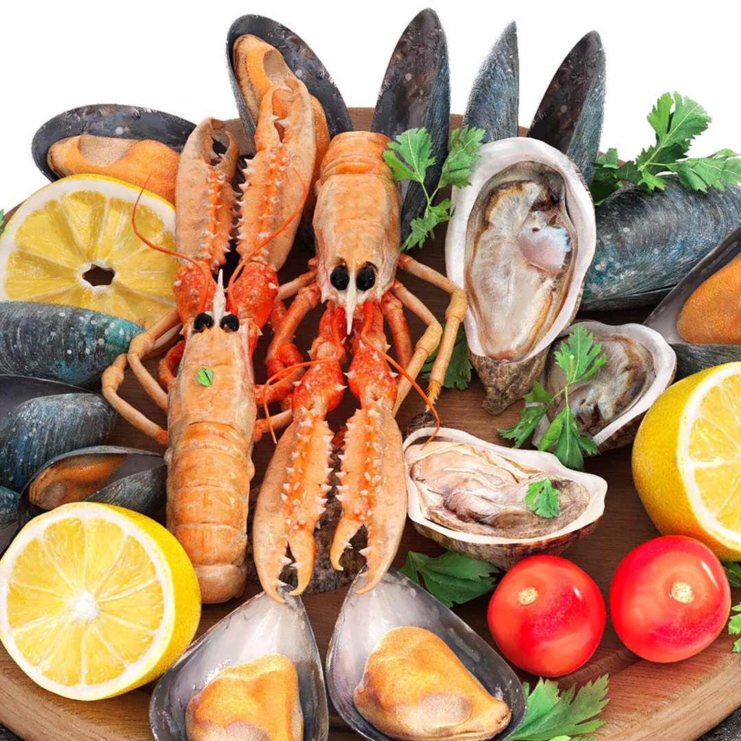 Seafood Plate 3D Model – Realistic PBR Asset for Rendering - View 5