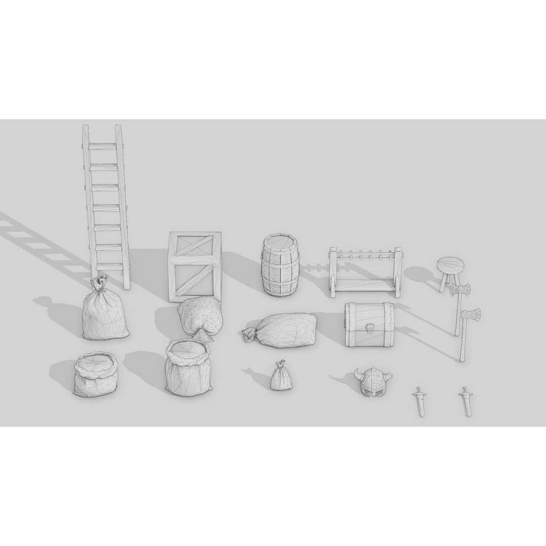 Medieval Props 3D Model – Low Poly Game-Ready Assets, FBX