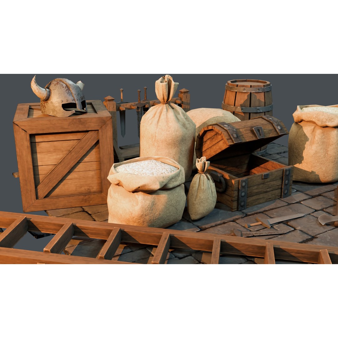 Medieval Props 3D Model – Low Poly Game-Ready Assets, FBX - View 10