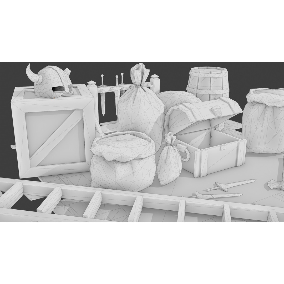 Medieval Props 3D Model – Low Poly Game-Ready Assets, FBX - View 11