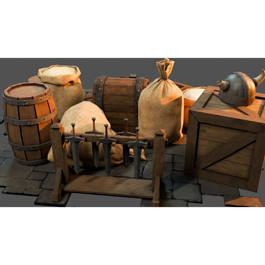 Medieval Props 3D Model – Low Poly Game-Ready Assets, FBX - View 12