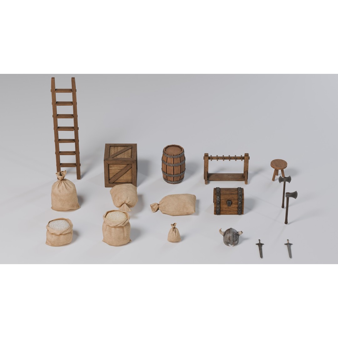 Medieval Props 3D Model – Low Poly Game-Ready Assets, FBX - View 14