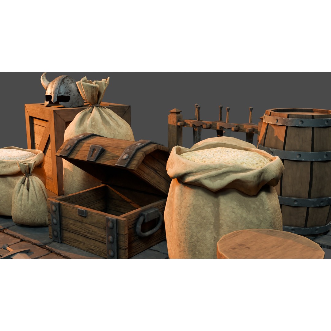 Medieval Props 3D Model – Low Poly Game-Ready Assets, FBX - View 4