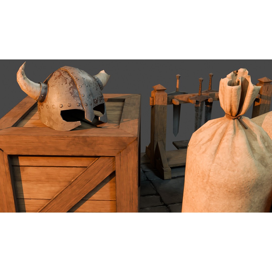 Medieval Props 3D Model – Low Poly Game-Ready Assets, FBX - View 6