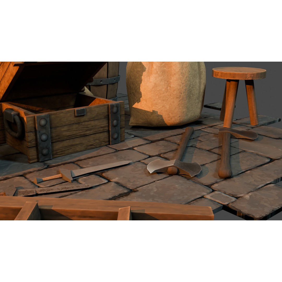Medieval Props 3D Model – Low Poly Game-Ready Assets, FBX - View 8