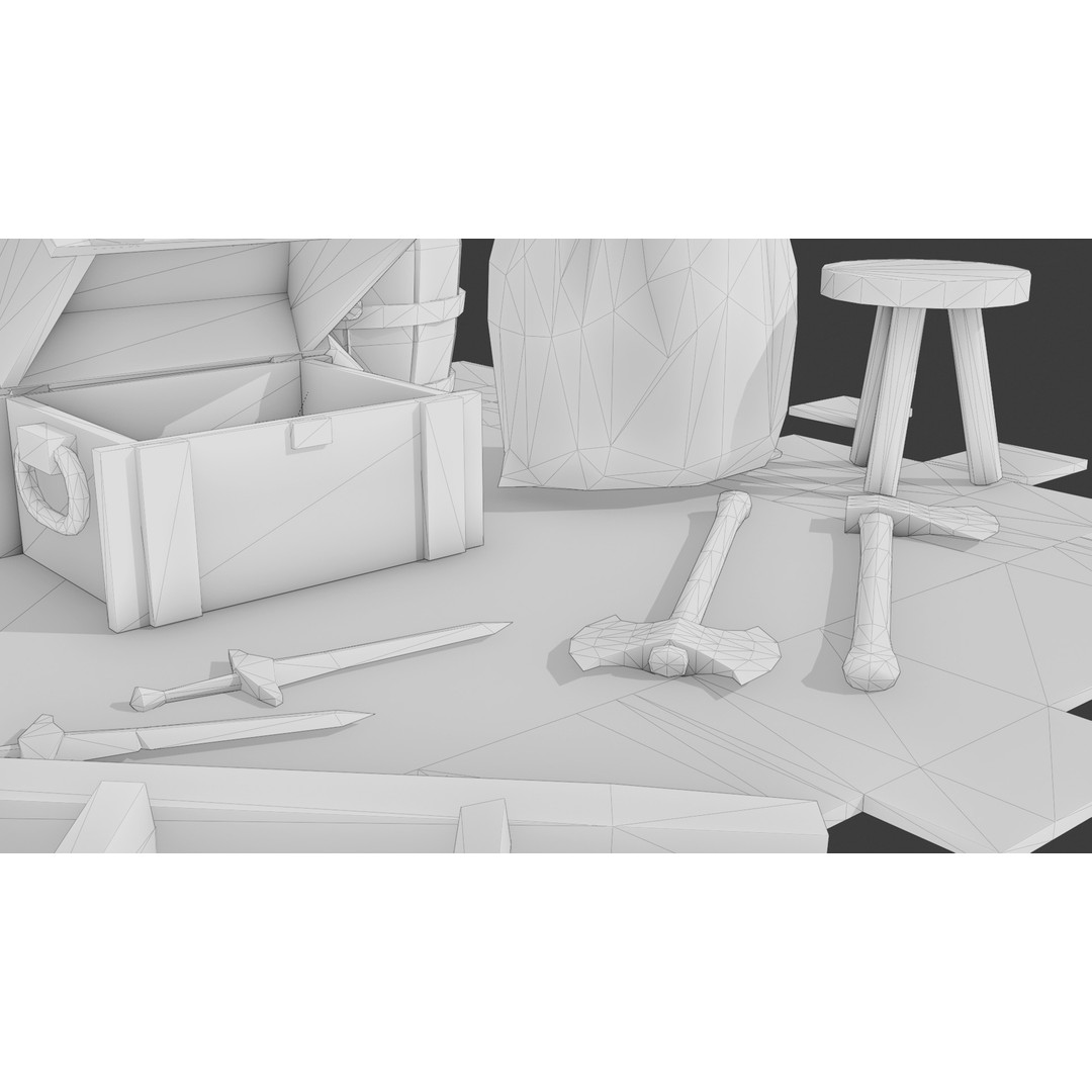 Medieval Props 3D Model – Low Poly Game-Ready Assets, FBX - View 9