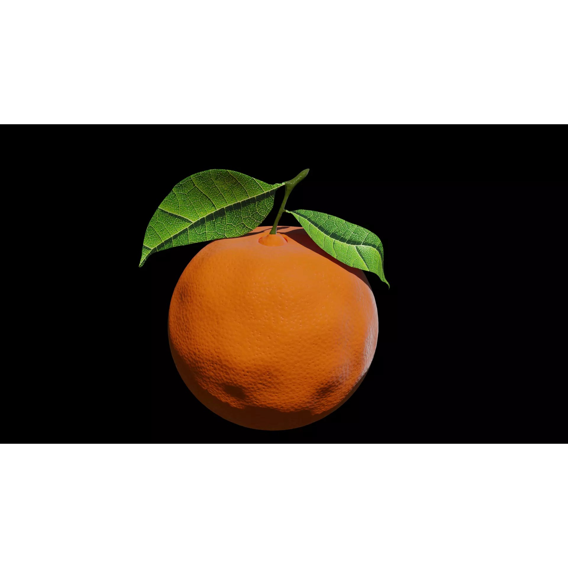 Hyper-realistic Orange Fruit with Leaves - PBR 3D Model - View 2