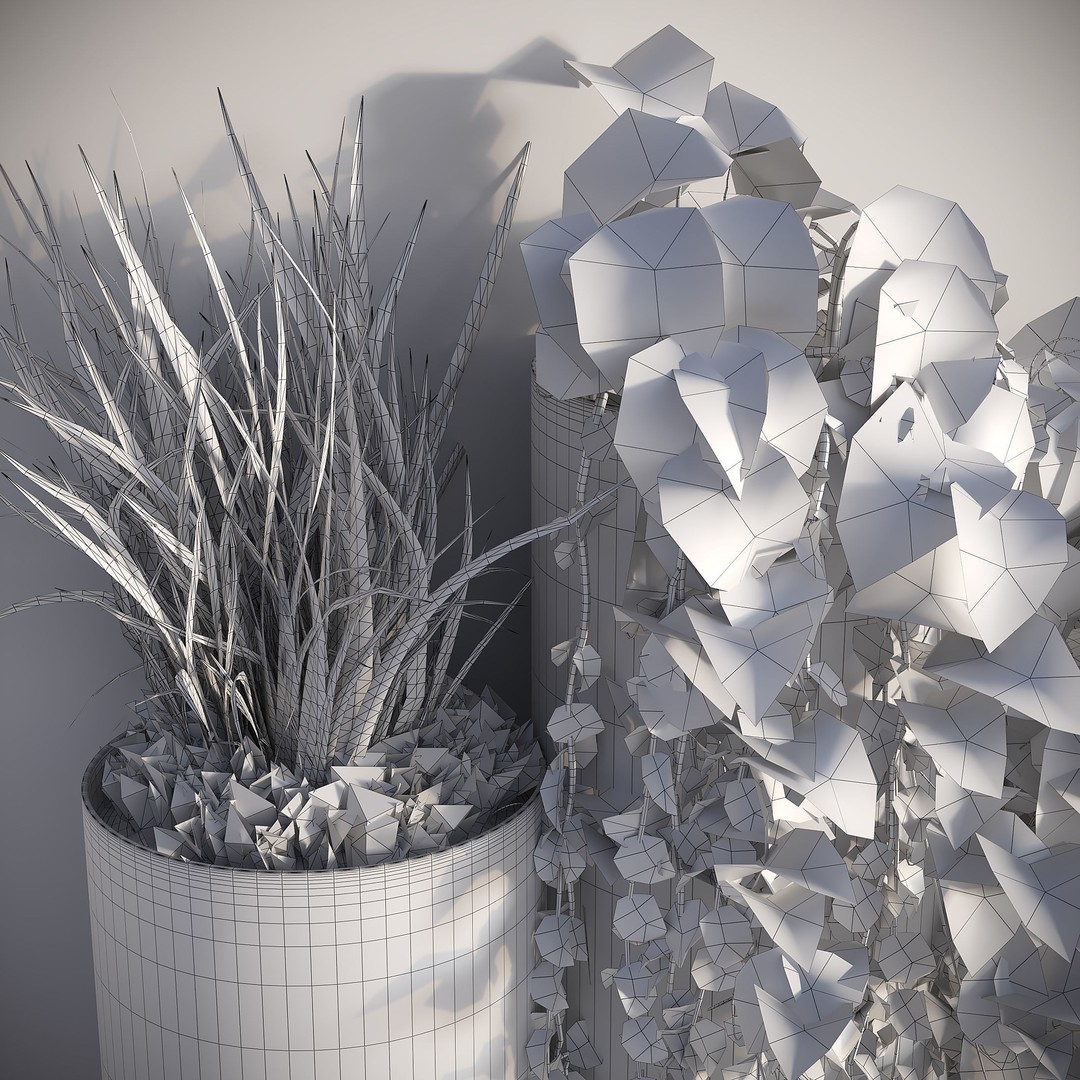 Decorative Plant Cylinders 3D Model – High-Resolution Indoor Decor, OBJ & FBX