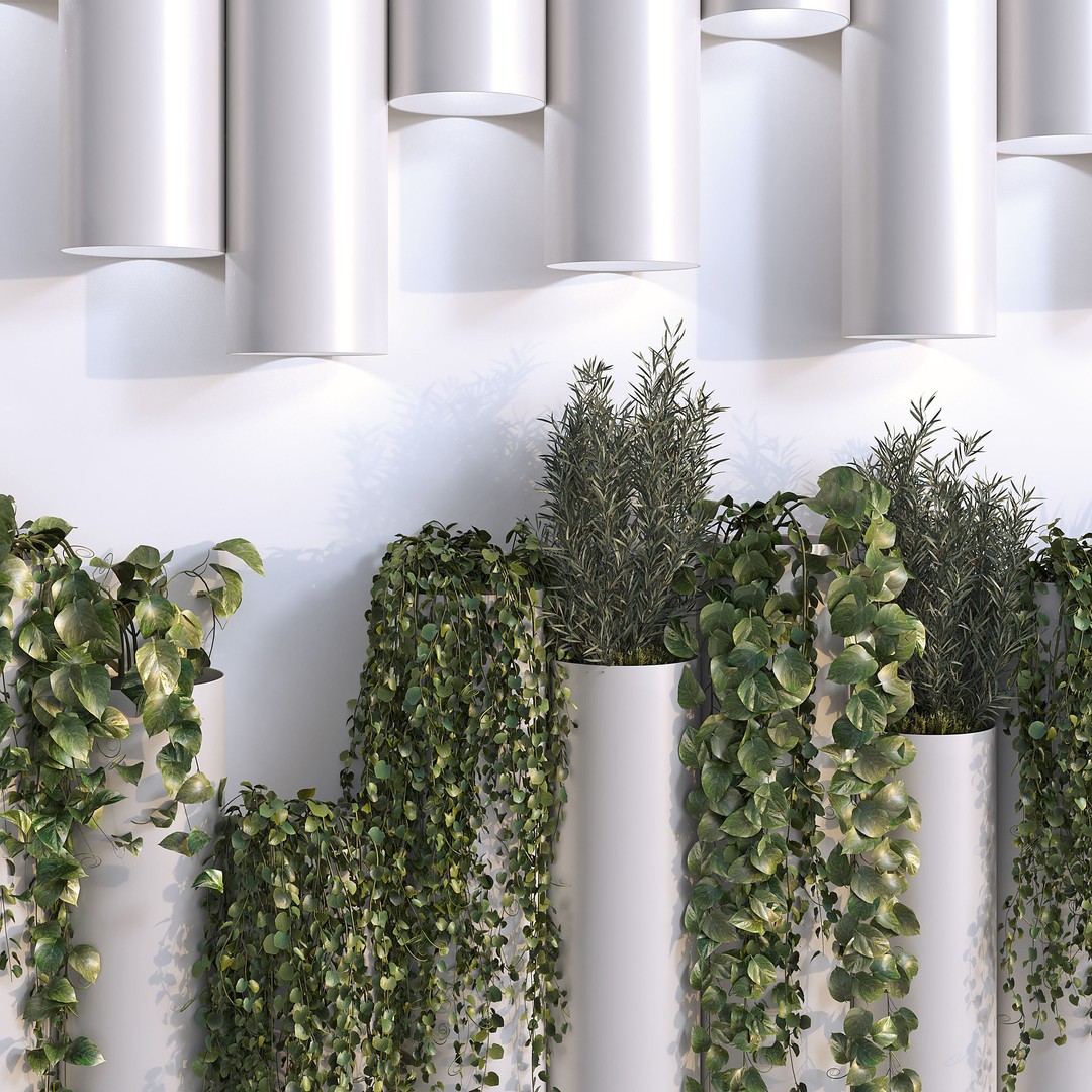 Decorative Plant Cylinders 3D Model – High-Resolution Indoor Decor, OBJ & FBX - View 3