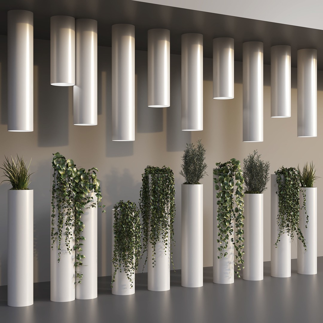 Decorative Plant Cylinders 3D Model – High-Resolution Indoor Decor, OBJ & FBX - View 4